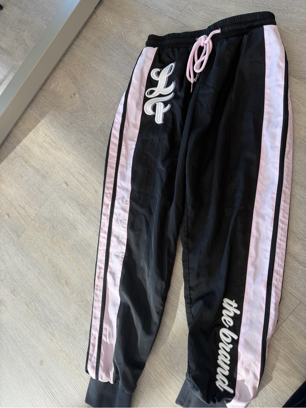 LF The Brand Black & Pink Satin Track Pants Joggers